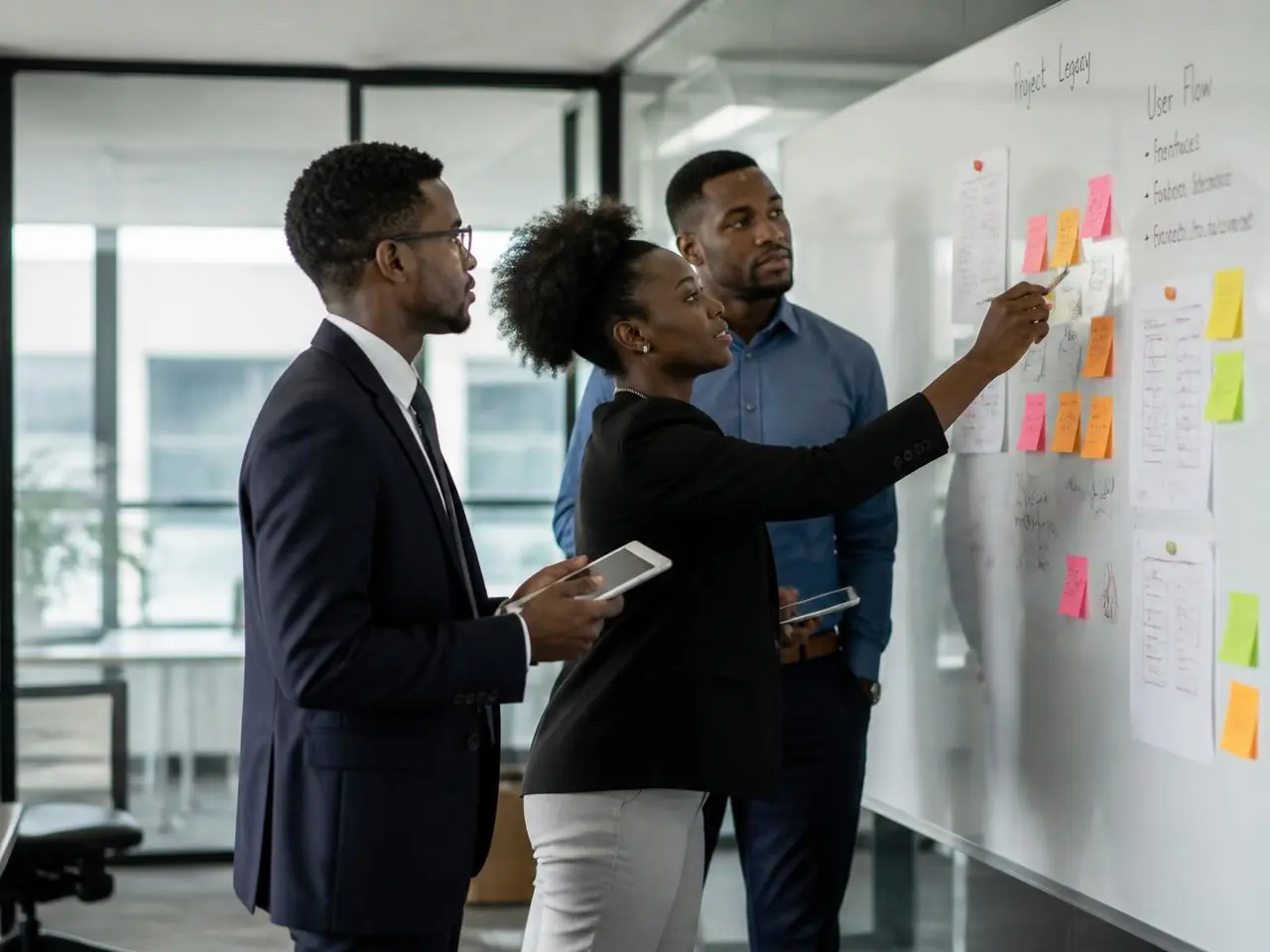 THEOVIQ strategists mapping a project on a whiteboard